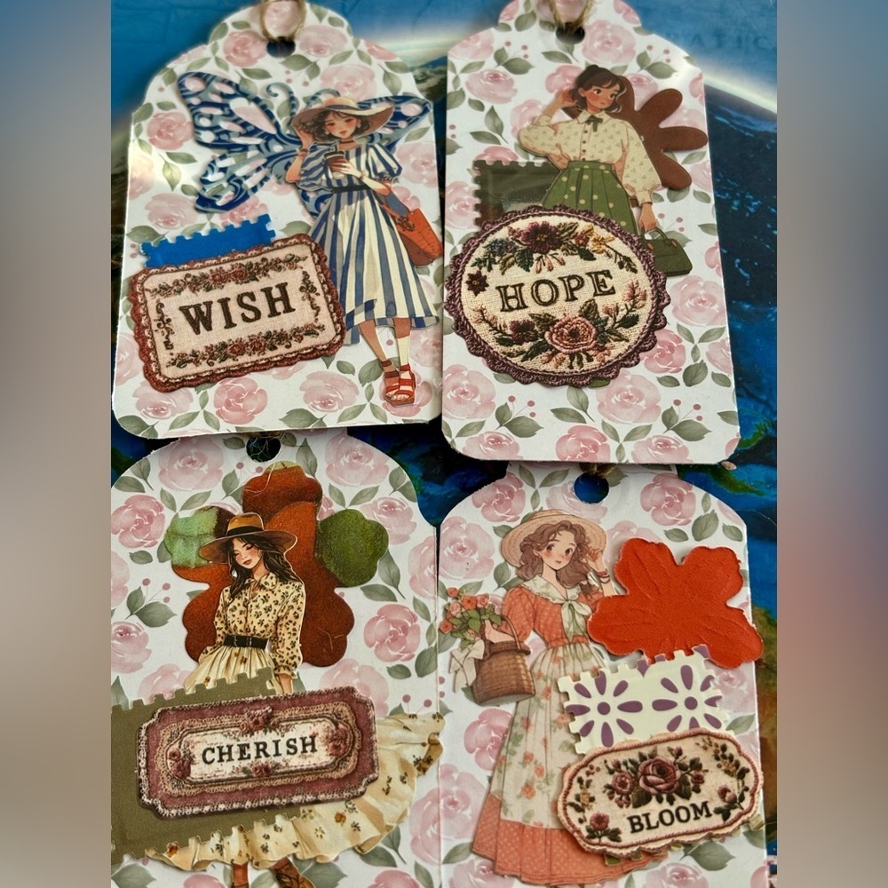 Handmade Floral/girls Themed Decorative Tags and envelope Set